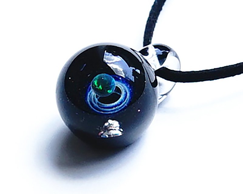 Planet & meteorite world ver nebula RGB opal, glass pendant with meteorite universe 【free shipping】 - Necklaces - Glass Blue