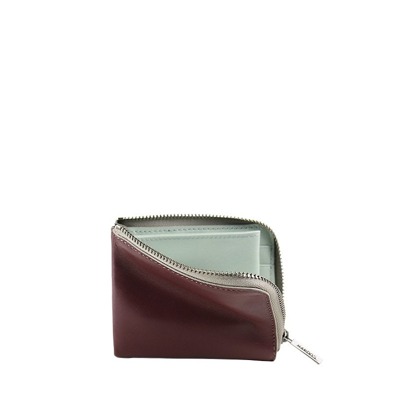 [Two-tone leather short clip] Burgundy x Mint Green - Coin Purses - Genuine Leather Purple