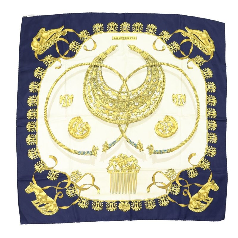 Hermes Carre 90 Golden Knight Navy Scarf - 01231 - ผ้าพันคอ - ผ้าไหม หลากหลายสี