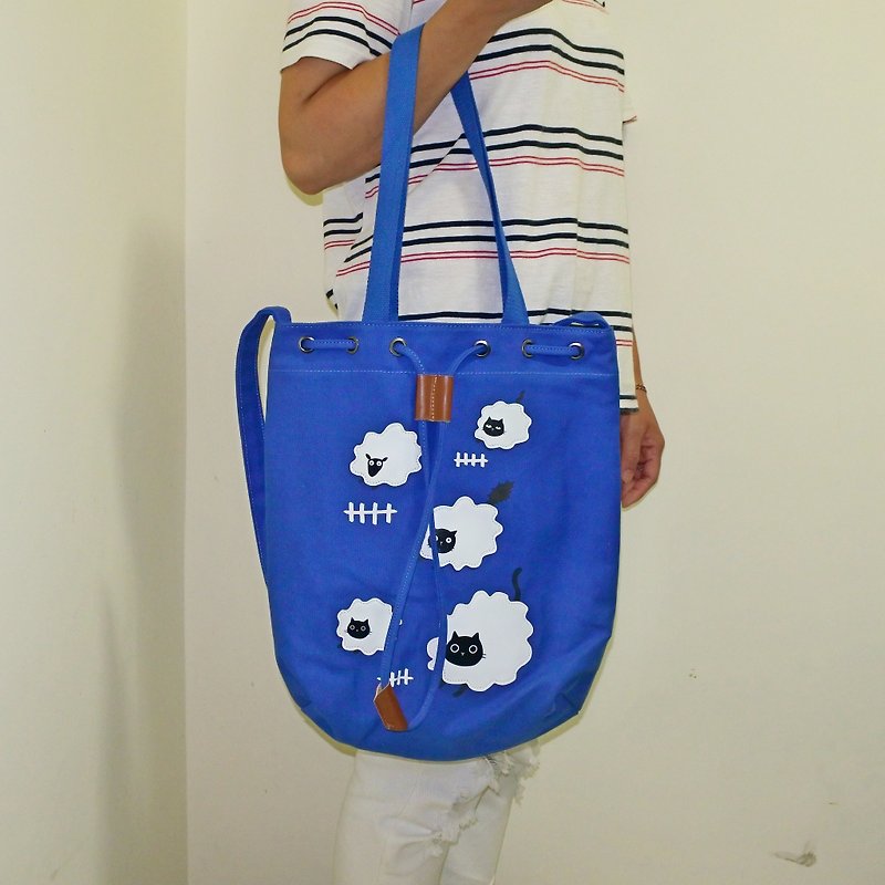 Three cat shop ~ sheep cat bag - blue - Messenger Bags & Sling Bags - Cotton & Hemp Multicolor