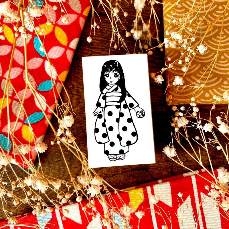 Girl in kimono rubber stamp - 印章/印台 - 木頭 白色