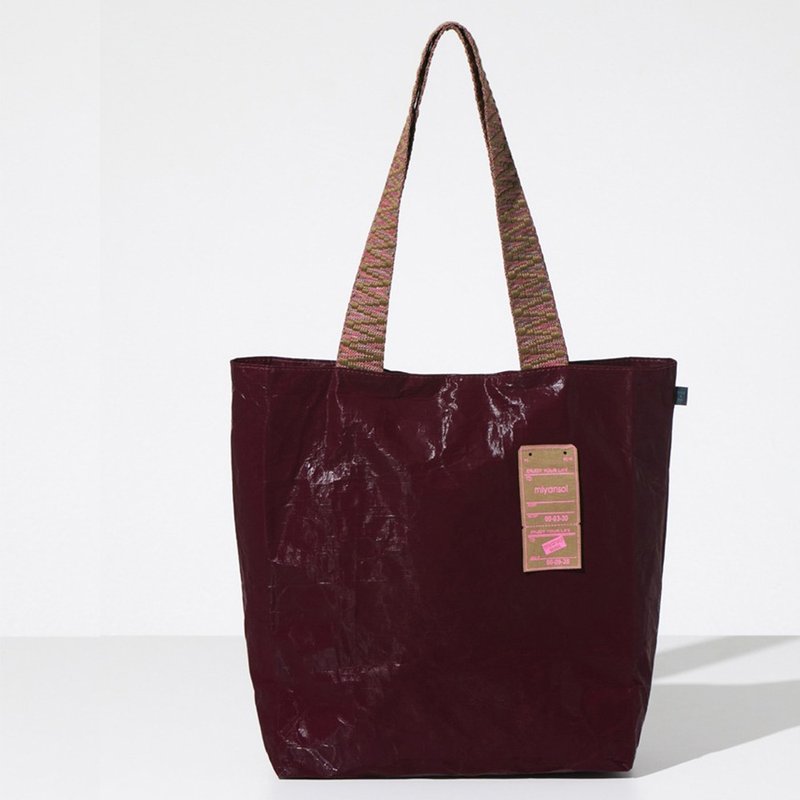 Miyansol韓國皺皺托特包(長背帶)-酒漬櫻桃 防水輕量通勤款 - 側背包/斜背包 - 紙 紅色