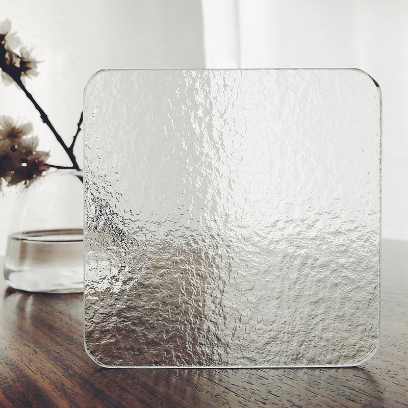 [Paper weight] 8cm square with rounded corners/pear flower embossed glass - Other - Glass 