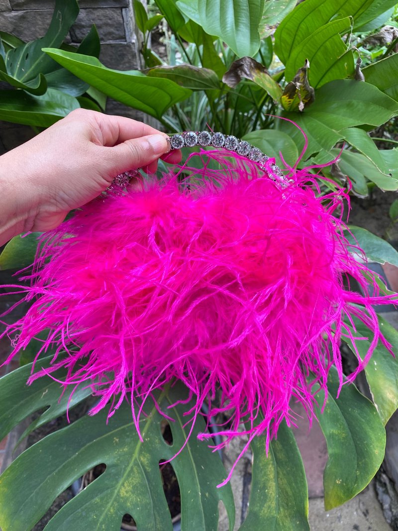 Venie hot pink feathers mini bag for cocktail party - 手提包/手提袋 - 羽絨 粉紅色