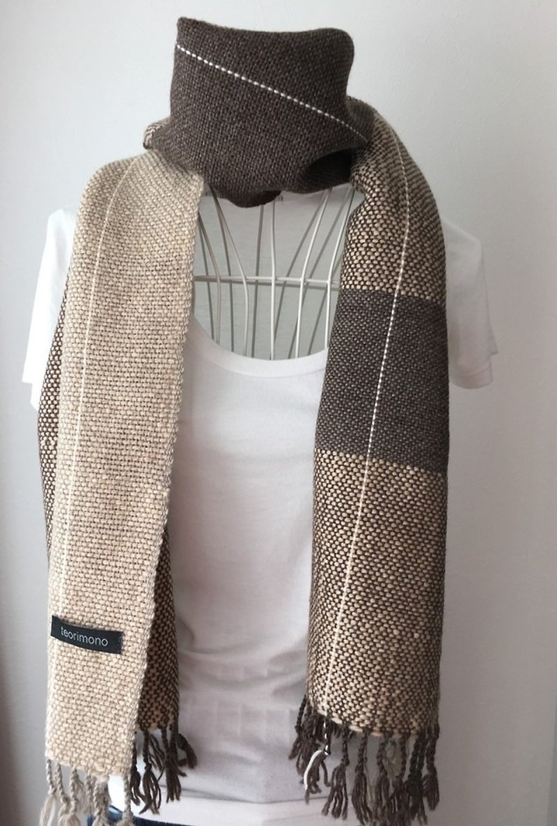 【ウール：秋冬】男女兼用：手織りマフラー "Brown 7" - スカーフ - ウール ブラウン