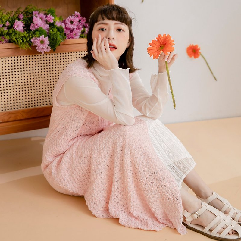 Manhuashi l Basket Empty Lace Layered Dress_2 Colors - One Piece Dresses - Cotton & Hemp Pink