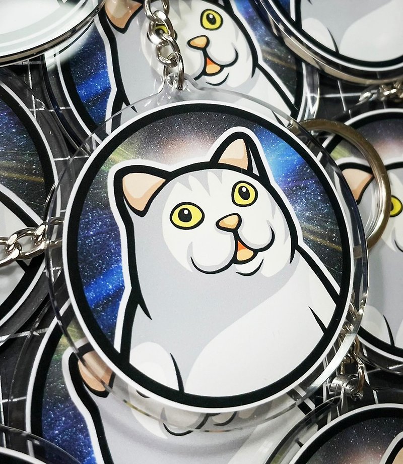 Meme Keychain Cosmic Cat Meme Keychain Meme Charm Cat Keychain - ที่ห้อยกุญแจ - อะคริลิค ขาว