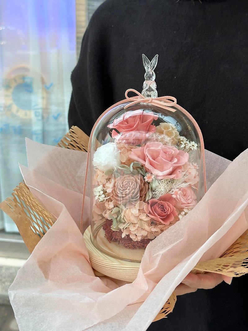 Preserved flower rose glass house flower cup (with lights) - Items for Display - Plants & Flowers 