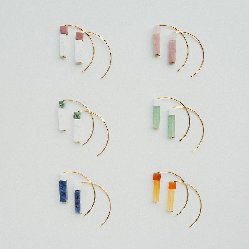 ARROGANT - Xia Yang* Rose Stone Agate Dongling Jade Ore Bronze Contrast Color Earrings - Earrings & Clip-ons - Copper & Brass Multicolor