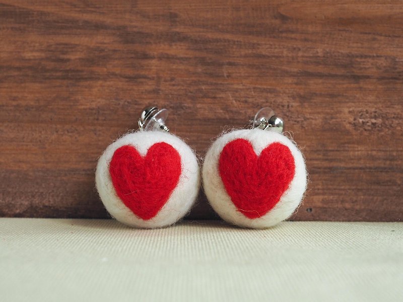 First Love Girls Heart Wool Felt Earrings - Earrings & Clip-ons - Wool Red