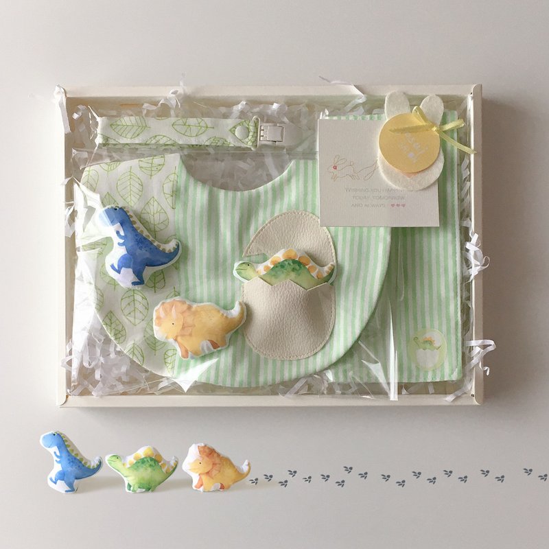 Lucky bag/set of 3 dinosaur egg bibs (including three dinosaurs)/customized name/moon gift box - ของขวัญวันครบรอบ - ผ้าฝ้าย/ผ้าลินิน สีน้ำเงิน