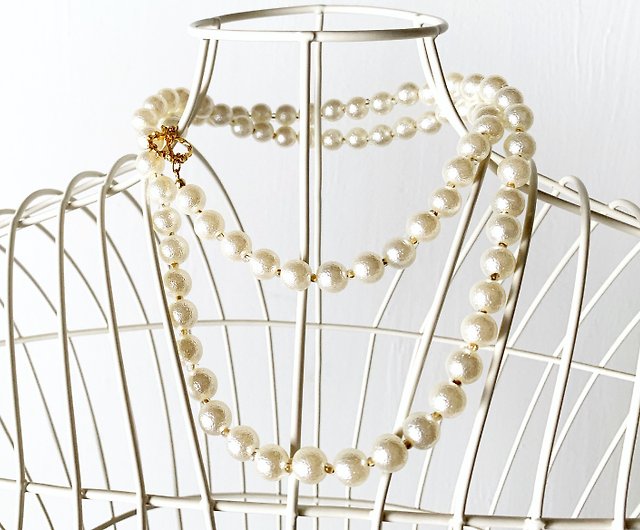 2WAY: Pearl beads long necklace and double necklace (Gold / 86cm