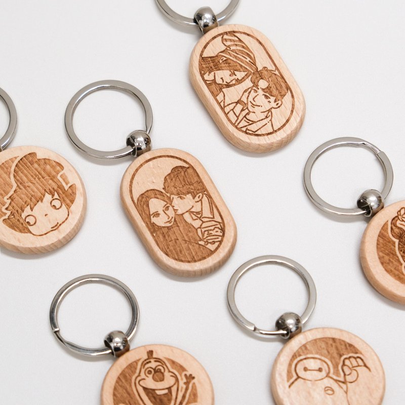 [Customized color painting] Beech wood key chain key ring - พวงกุญแจ - ไม้ สีนำ้ตาล