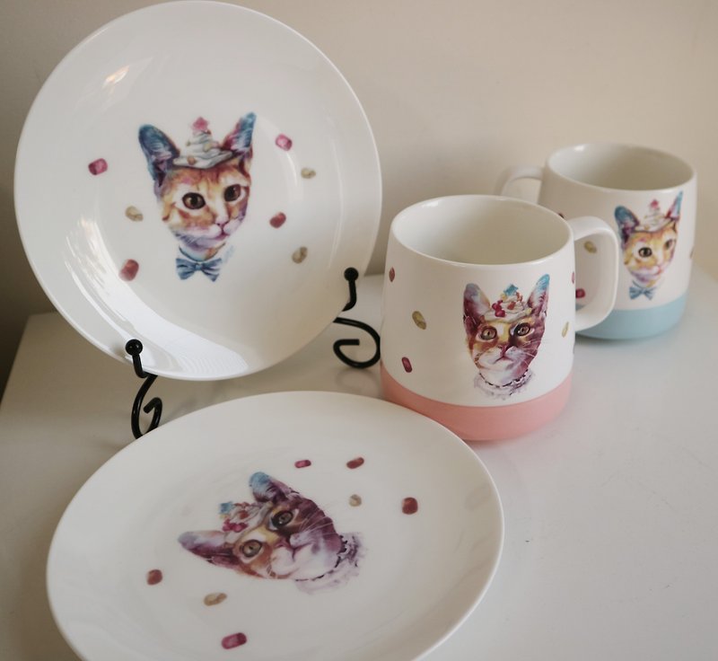 Customized Cat Lover Cup Set Illustrator Catchme's Best Choice for Valentine's Day - แก้วมัค/แก้วกาแฟ - เครื่องลายคราม หลากหลายสี
