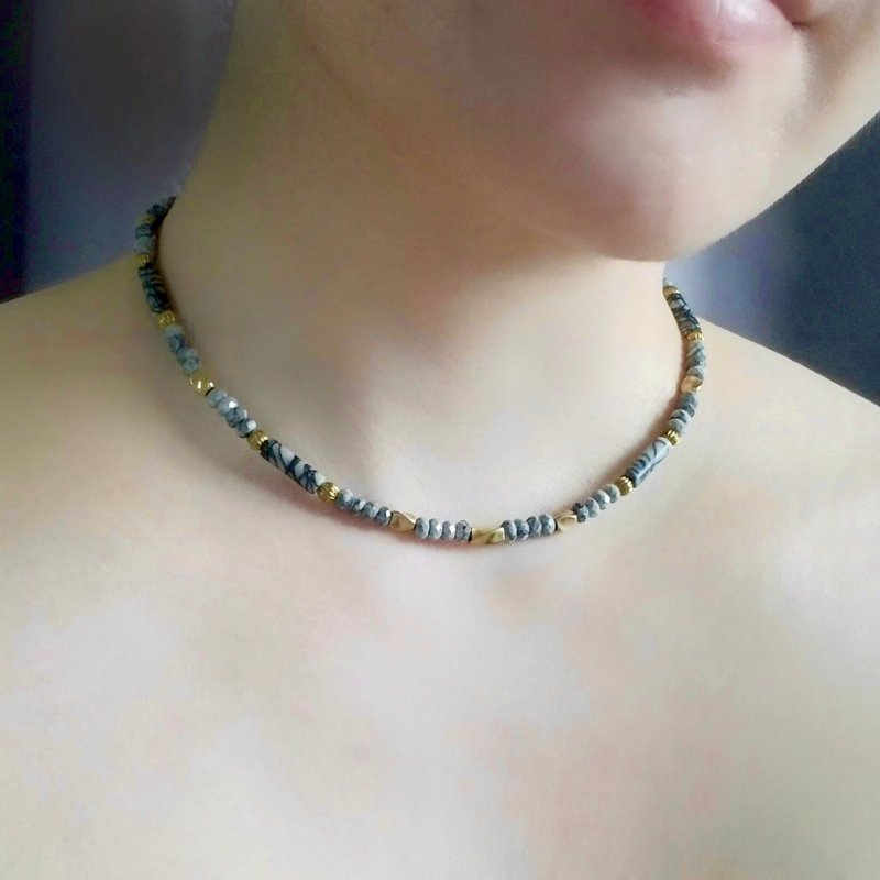 Picasso Jasper Modern Classy Beaded Choker Necklace | Handmade Crystal Jewelry - Necklaces - Crystal Gray