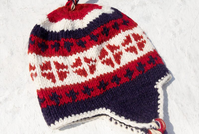 クリスマスプレゼントは、ニット、純粋なウールの帽子/手作り帽子/編みキャップ/フライトキャップ/ウールキャップ毛手作り - コントラストカラー幾何学的な民族のトーテム（手作り限定版） - 帽子 - ウール 多色