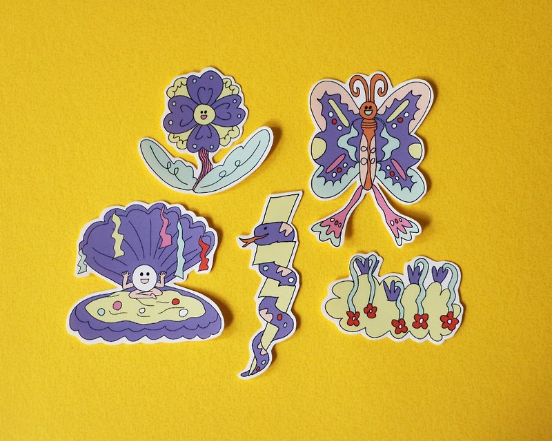 Feng Heli Cute Creature Set_5 pieces_Waterproof Stickers - Stickers - Paper Purple
