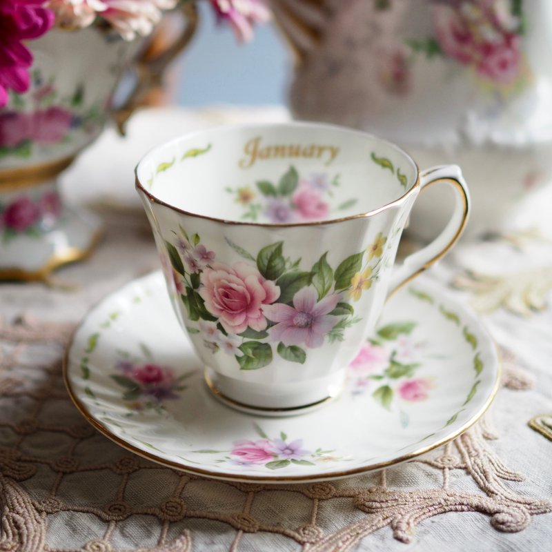 英國復古 Duchess 優質骨瓷 1月份 茶杯碟 - 茶壺/茶杯/茶具 - 瓷 多色