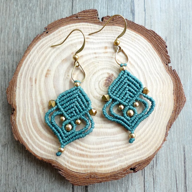 Misssheep-A20-Mori no Mori - Ethnic style South American wax wire braided brass bead earrings (ear hook/ear clip) - Earrings & Clip-ons - Other Materials Green