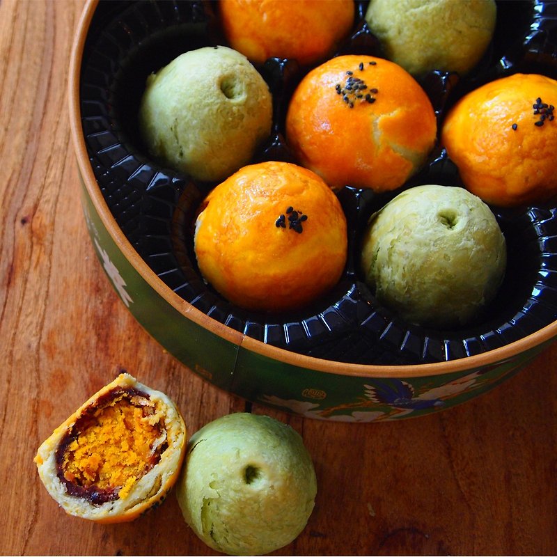 Mid-Autumn moon cake gift box - integrated 7 into (egg yolk + green tea grapefruit) / box - ของคาวและพาย - วัสดุอื่นๆ สีส้ม