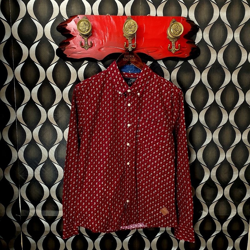 小龟葛葛-Korea - Amoeba dark red shirt - เสื้อเชิ้ตผู้ชาย - ผ้าฝ้าย/ผ้าลินิน 