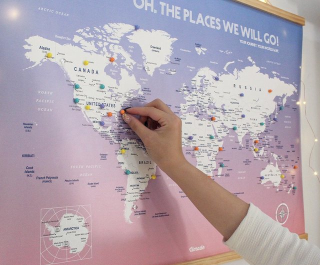 世界地図(無垢材木枠ポスターシリーズ)-ローズクォーツとセレニティー