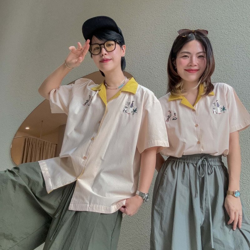 Casual Hawaii Shirt : Yellow S/M - เสื้อเชิ้ตผู้หญิง - ผ้าฝ้าย/ผ้าลินิน สีเหลือง