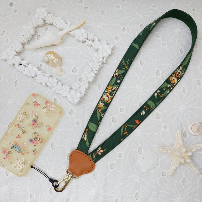 Green-type Y-shaped decompression two-color Korean fabric leather mobile phone neck lanyard - Lanyards & Straps - Cotton & Hemp Green