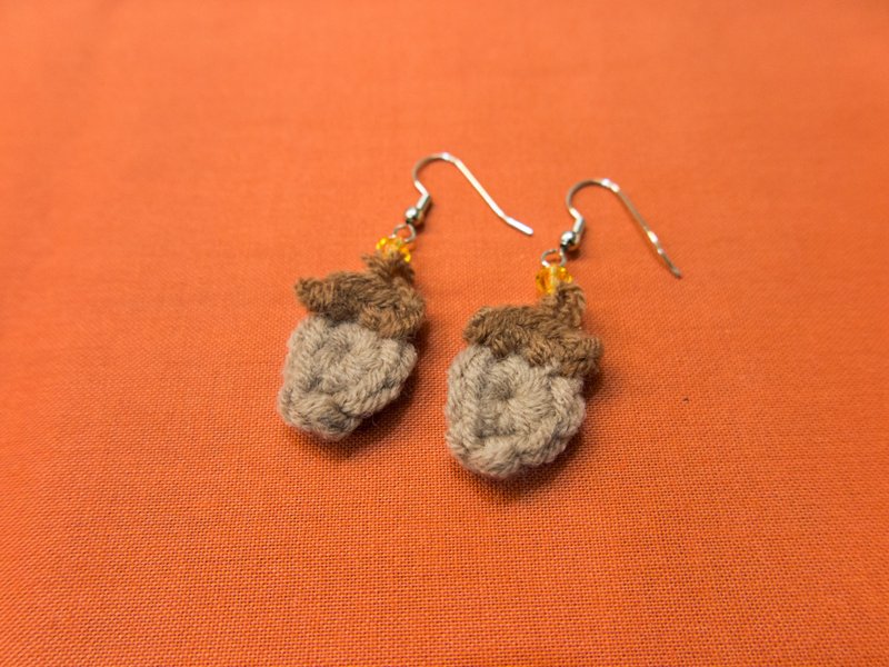 Tiny Pine Cone Crochet Dangle Earrings - Earrings & Clip-ons - Cotton & Hemp Khaki