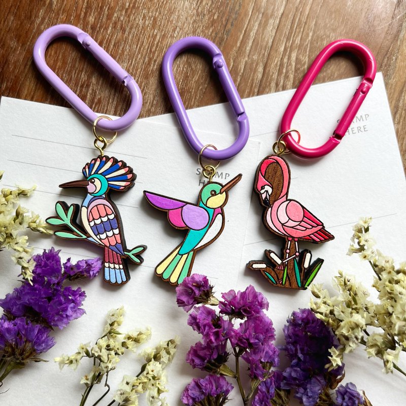 Wooden Keychain Birds - 鑰匙圈/鑰匙包 - 木頭 粉紅色