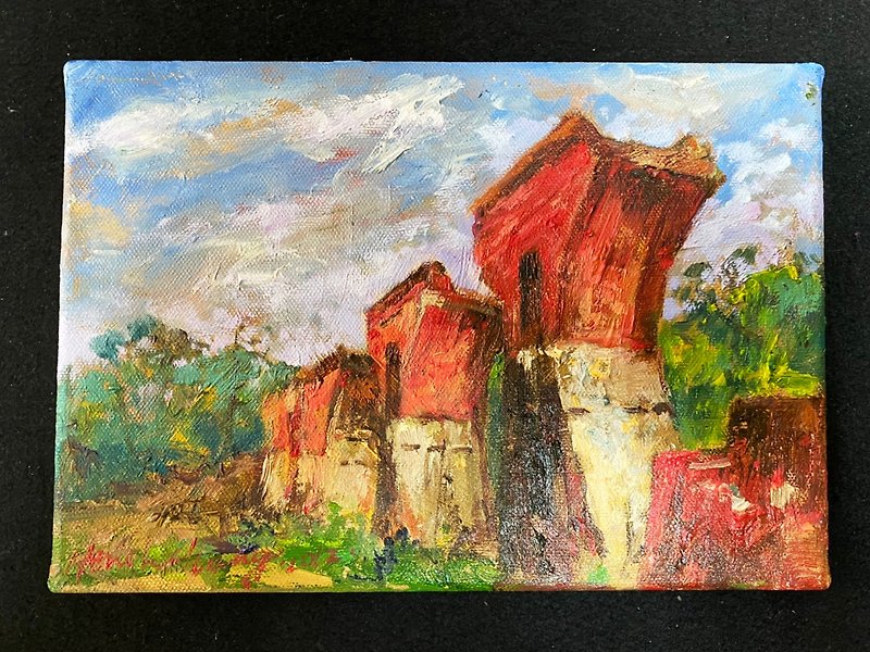 Landscape Oil Painting-Miaoli Broken Bridge - โปสเตอร์ - ผ้าฝ้าย/ผ้าลินิน สีแดง