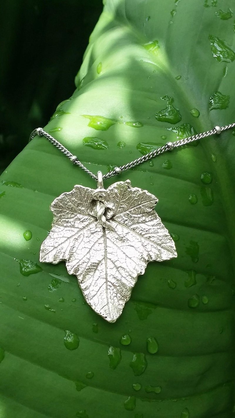 Missing sterling silver leaf pendant/real leaf imitation/everything is unique - สร้อยคอ - เงินแท้ 