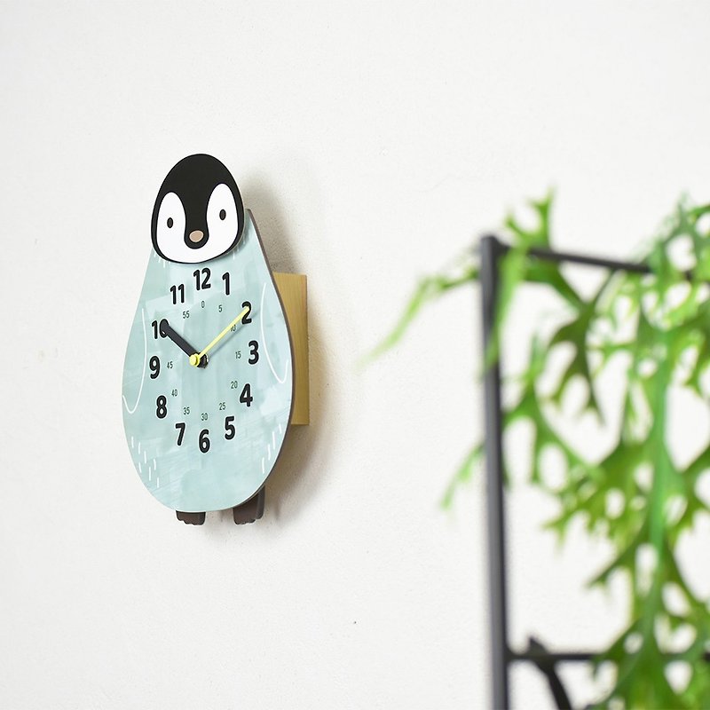 Bestias- Mr. Penguin swing mute wall clock (water blue) - Clocks - Wood Blue