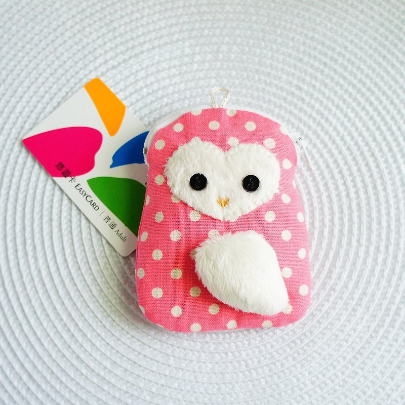 Lovely owl love face, multi-purpose hand made purse, little powder - Coin Purses - Cotton & Hemp Pink