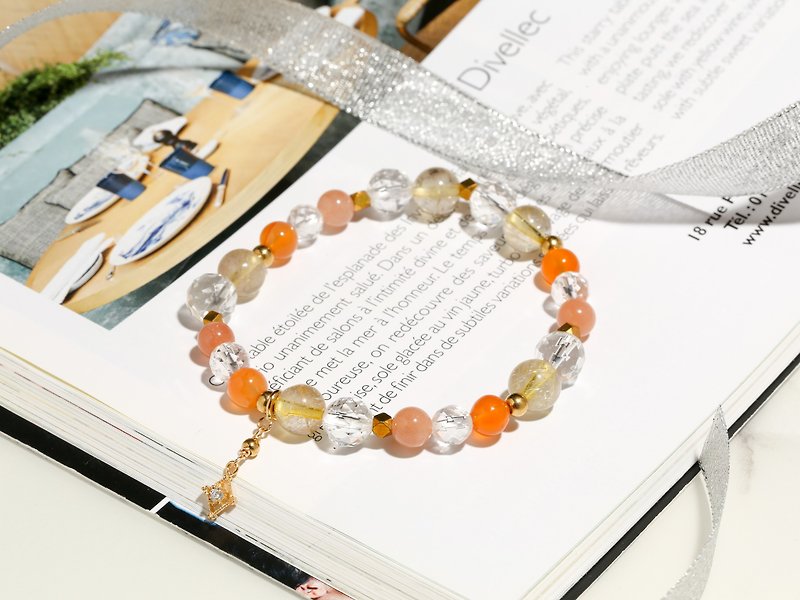 Self-belief hope yellow hair crystal white crystal sun Stone orange agate Stone star bracelet - Bracelets - Crystal Yellow