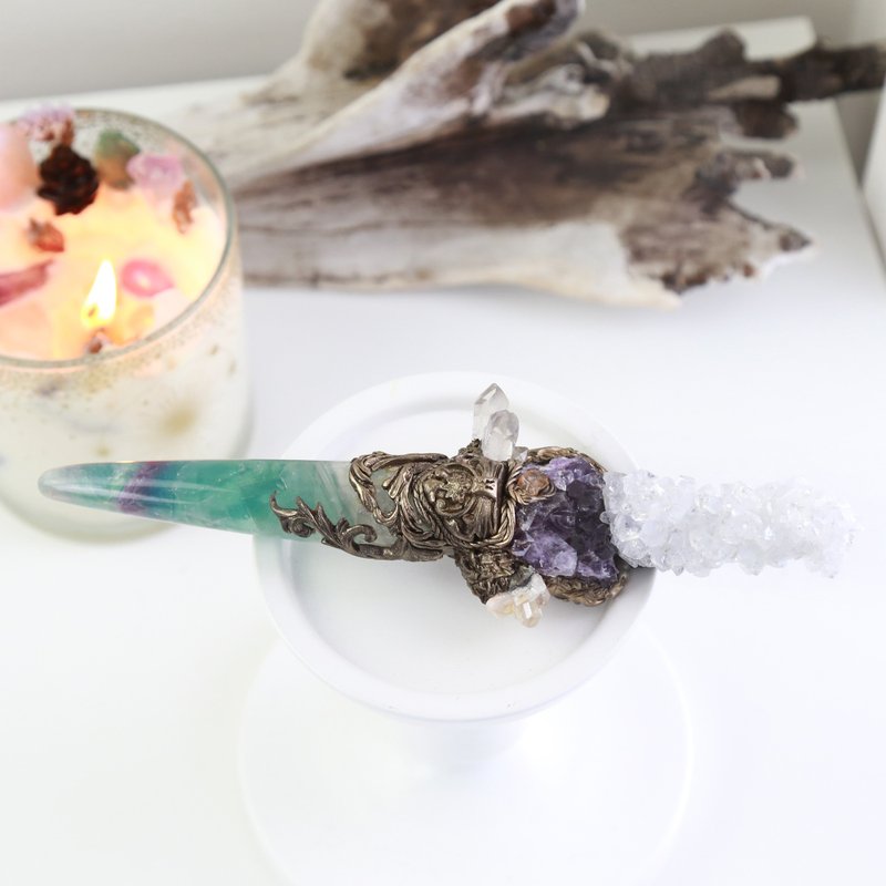 Crystal Magic Wand ~ Apophyllite Cluster with Fluorite - Items for Display - Crystal Green