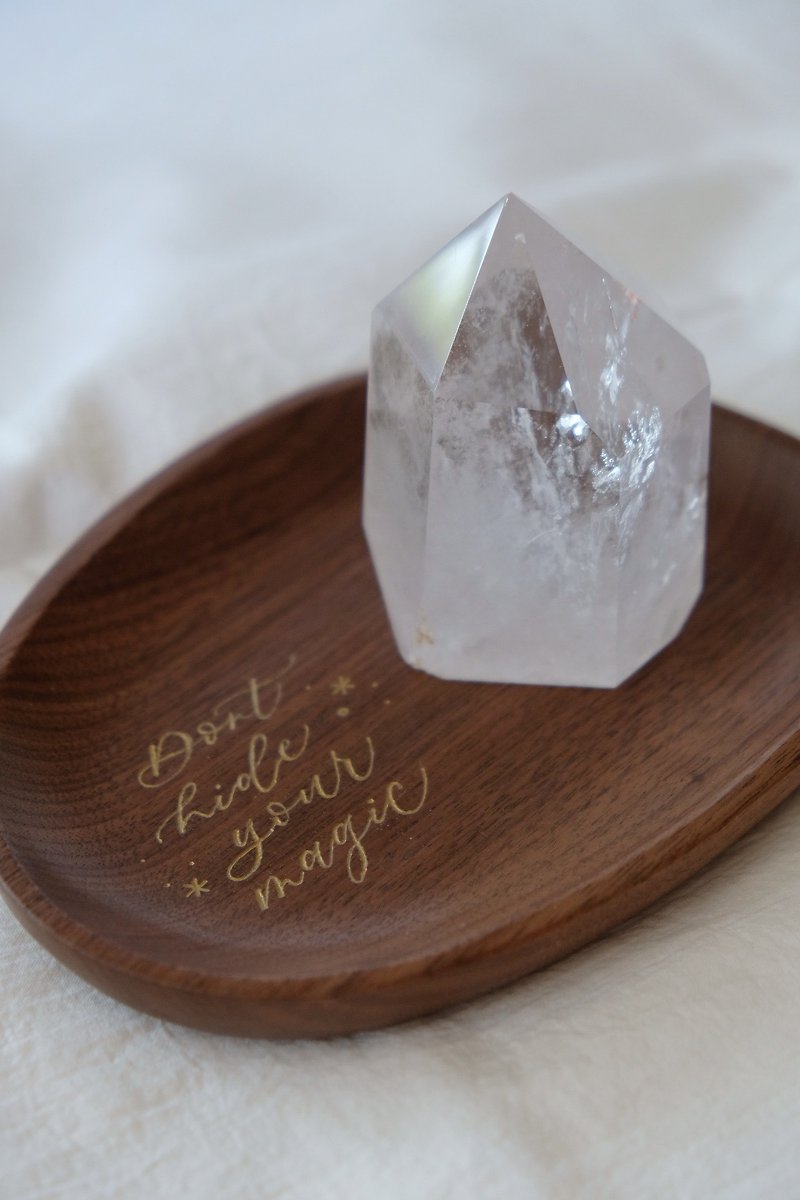 cottontail wood crystal holder with personalised calligraphy engraving - Items for Display - Wood Brown