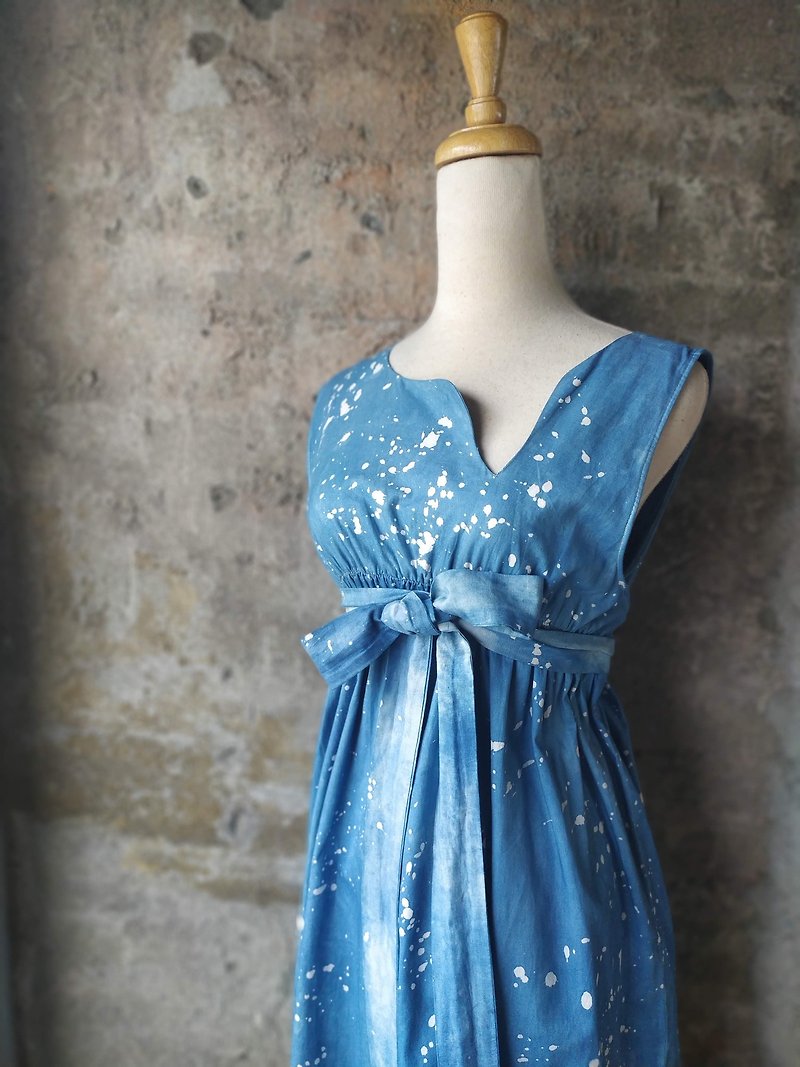 Free dyeing isvara blue dye handmade batik universe series starry sky dress - One Piece Dresses - Cotton & Hemp Blue