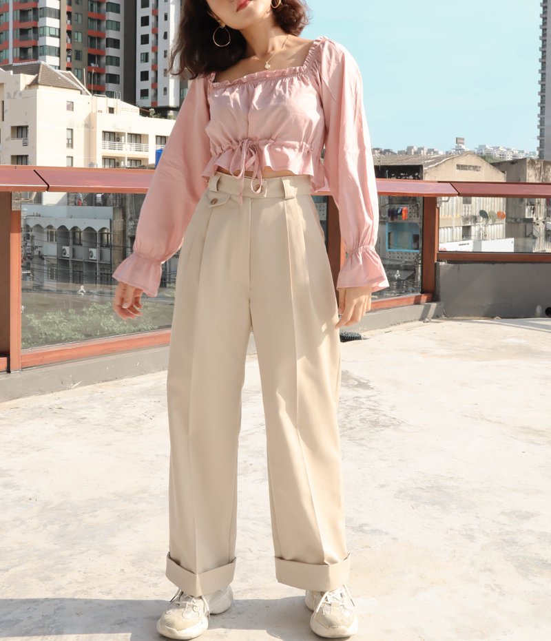 High waist Uncle trouser : Beige - 女長褲 - 其他材質 卡其色