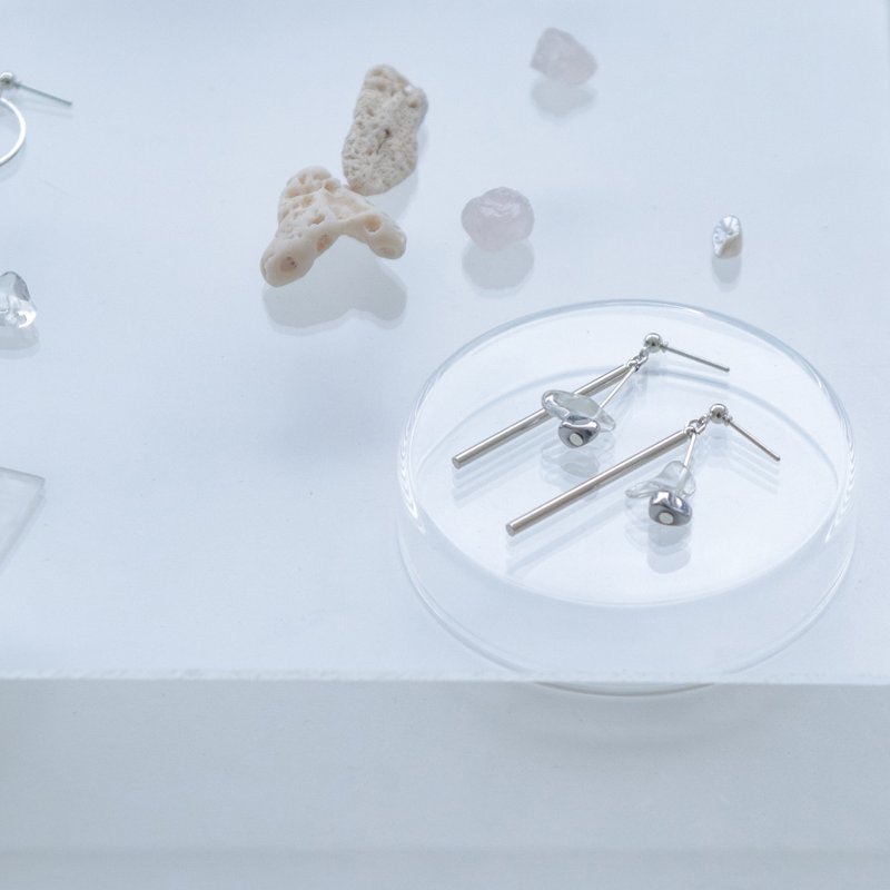 Natural Stone Geometric Earrings-Galaxy Rain/Ear Pins/Clip/Customized - ต่างหู - คริสตัล สีเงิน