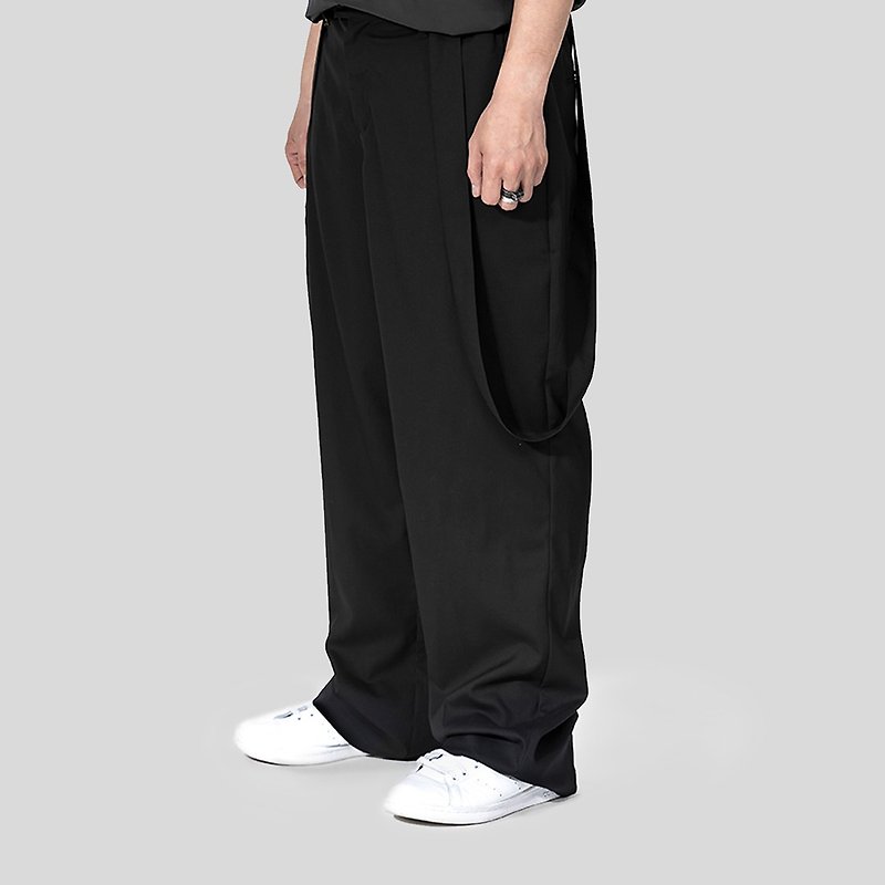 【ionism】寬版西裝褲綠拉鍊 - 工裝褲/長褲/牛仔褲 - 聚酯纖維 黑色