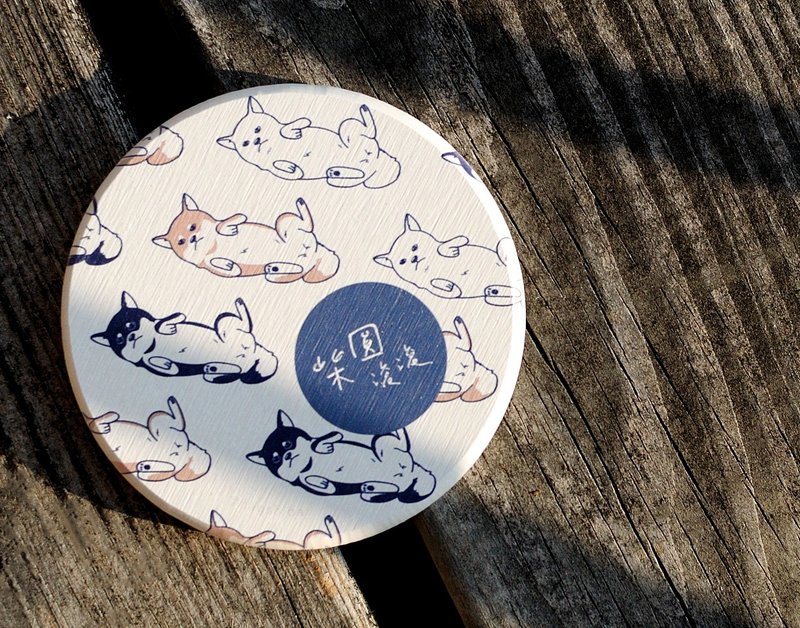 Diatomaceous earth absorbent coaster Shiba Inu money rolling - Coasters - Other Materials Multicolor