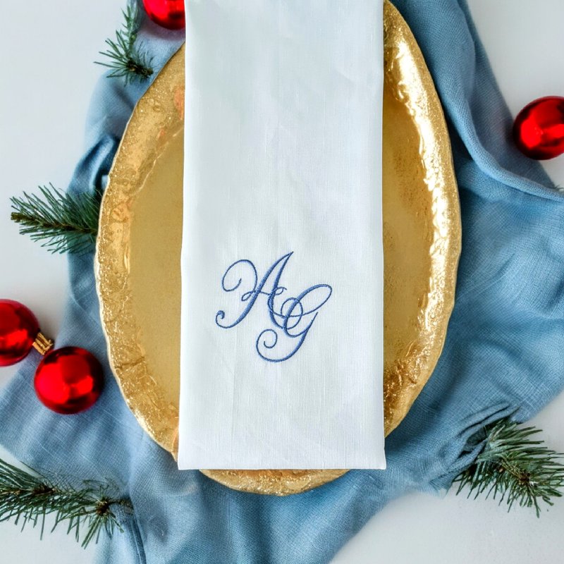 Custom embroidered handkerchief men/ women, Personalized linen hankie gift - Handkerchiefs & Pocket Squares - Linen White