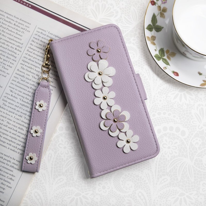 Aguchi iPhone 11/12/12 Pro (6.1 inches) Flower Language Rivet Flower Phone Leather Case-Soft Purple - Phone Cases - Faux Leather Purple