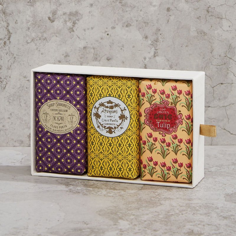 CLAUS PORTO Vintage Handmade Wax Sealed Fragrance Soap Gift Box Set Sandalwood/Patchouli/Lavender - สบู่ - วัสดุอื่นๆ 