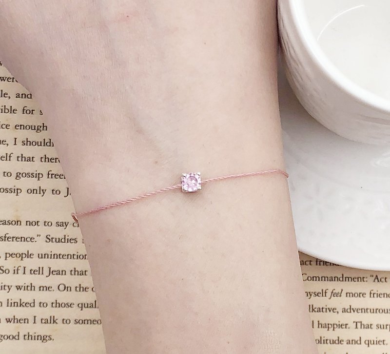 925 sterling silver four claws zircon pink diamond bracelet hand line design red line - สร้อยข้อมือ - เส้นใยสังเคราะห์ สึชมพู