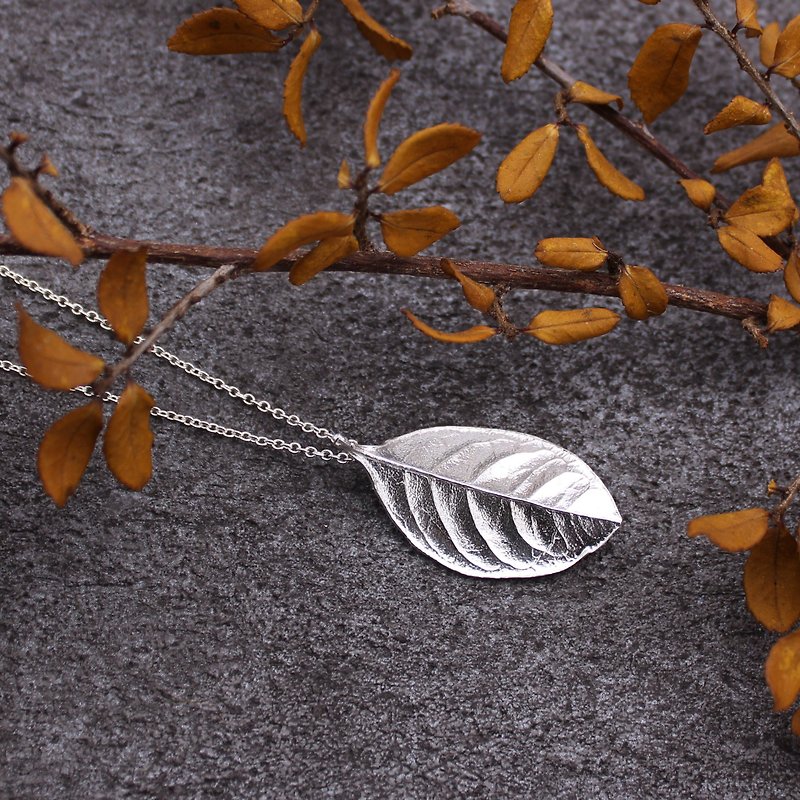 Sweet Osmanthus Leaf 925 Sterling Silver Necklace Nature Plant - สร้อยคอ - เงินแท้ สีเงิน