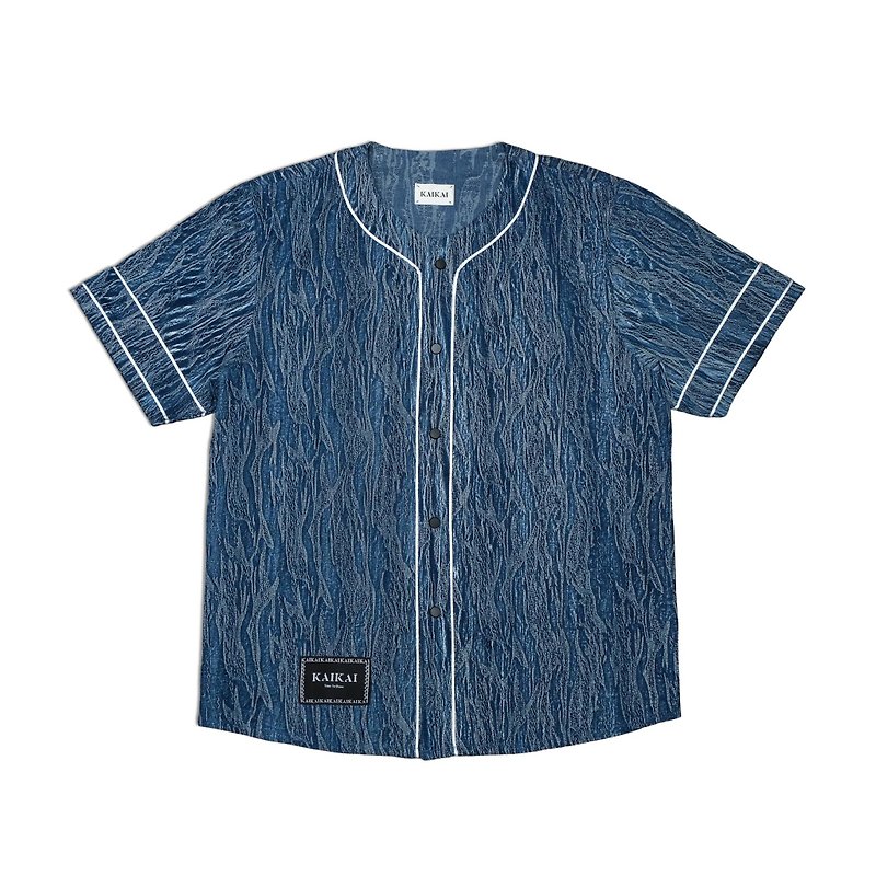 棉．麻 男夾克/外套 藍色 - KAIKAI - Breakthrough - 裂紋牛仔短袖棒球衫