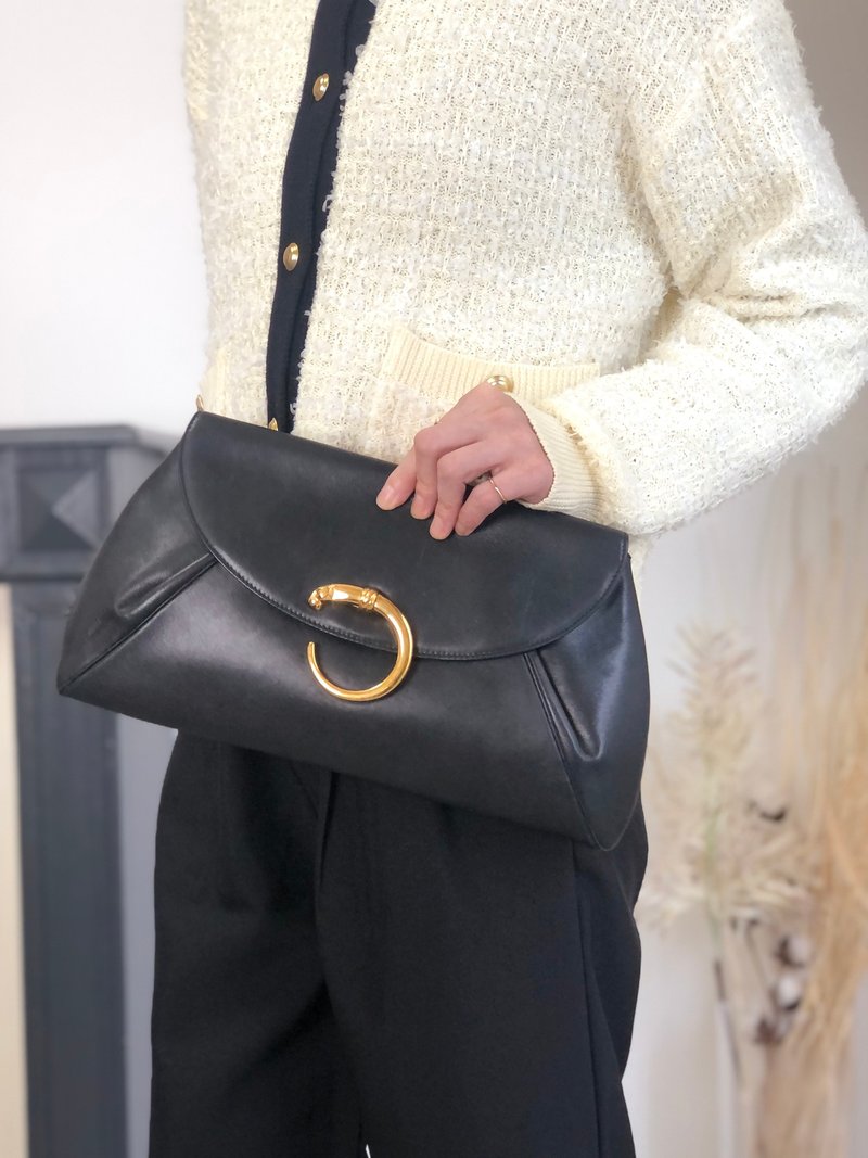 【 日本直送　名牌中古包 】Cartier カルティエ クラッチバッグ ブラック パンテール レザー vintage ヴィンテージ オールド izesz7 - 手拿包 - 真皮 黑色