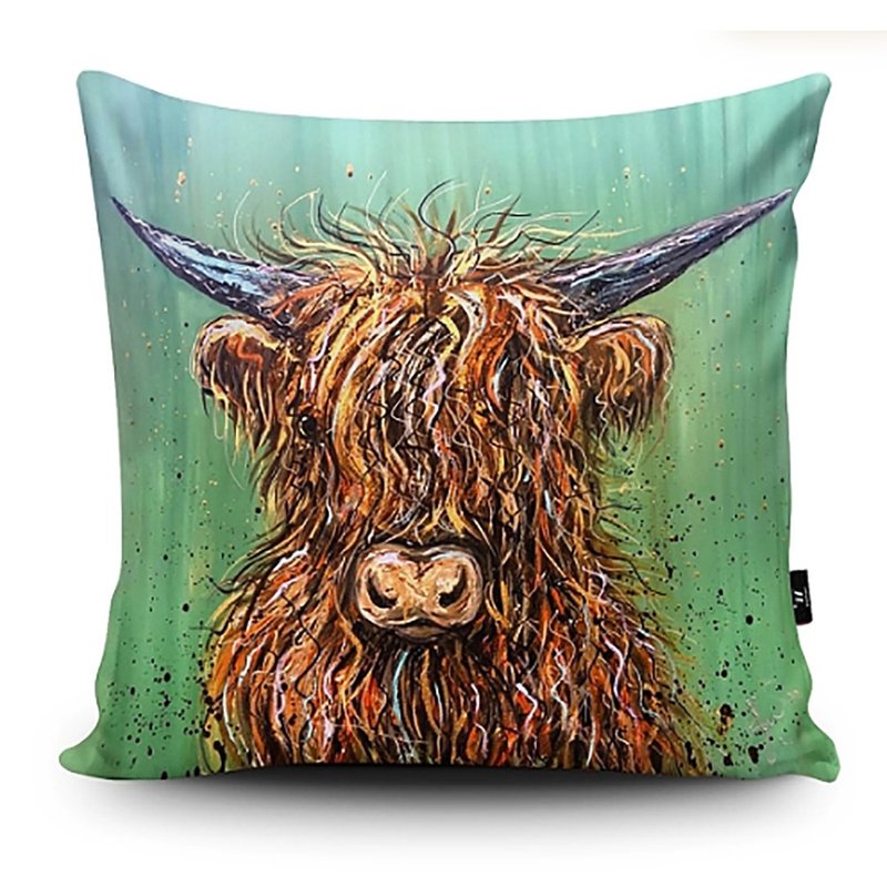 WRAPTIOUS/Handmade pillow/Daisy Highland Cow - Pillows & Cushions - Faux Leather Green